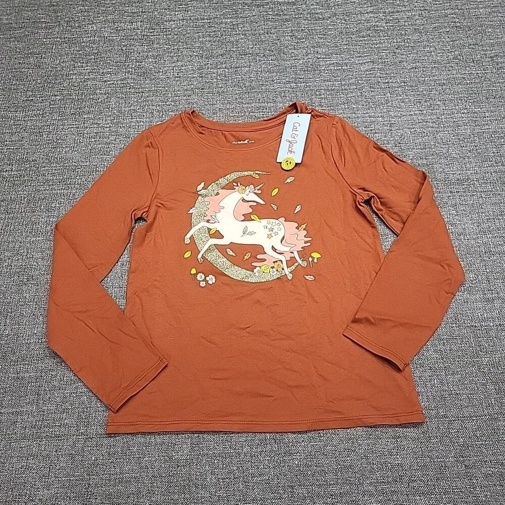 Cat & Jack Girls Long Sleeves Graphic Printed Tee Shirt Top Size Medium 8